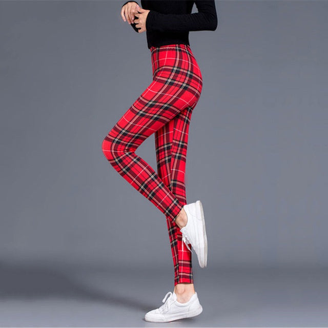 Women’s Plaid Yoga Leggings Mid Waist Push-Up Tapered Pants