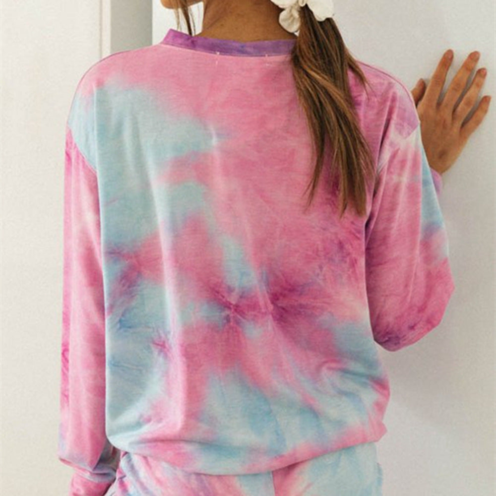 Women's Tie Dye Fashion Print Casual Long Sleeve Home Suit