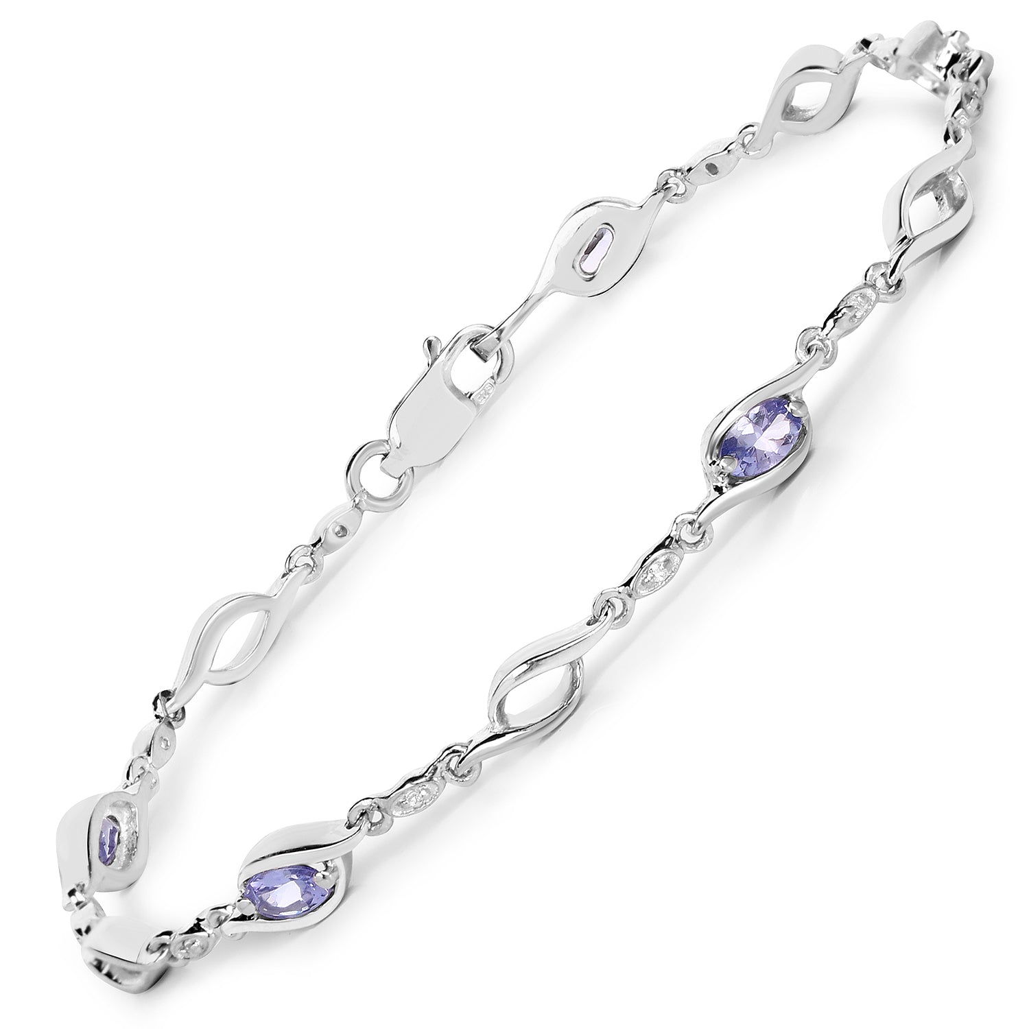 1.30 Carat Genuine Tanzanite and White Topaz .925 Sterling Silver Bracelet