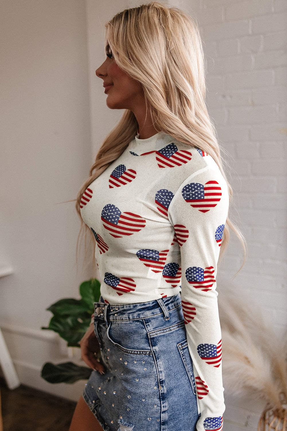 Americana Heart Mesh Long Sleeve Bodysuit