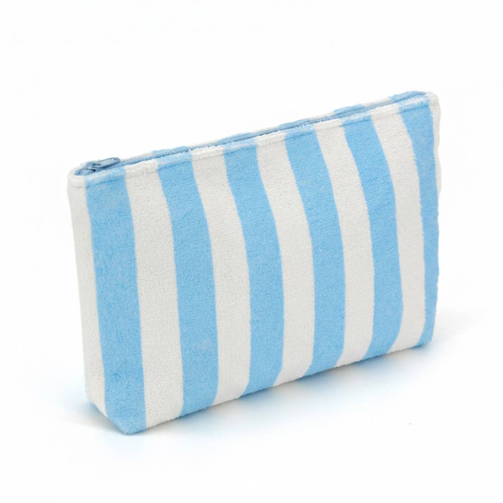 Blue Striped Terry Cloth Cosmetic Pouch