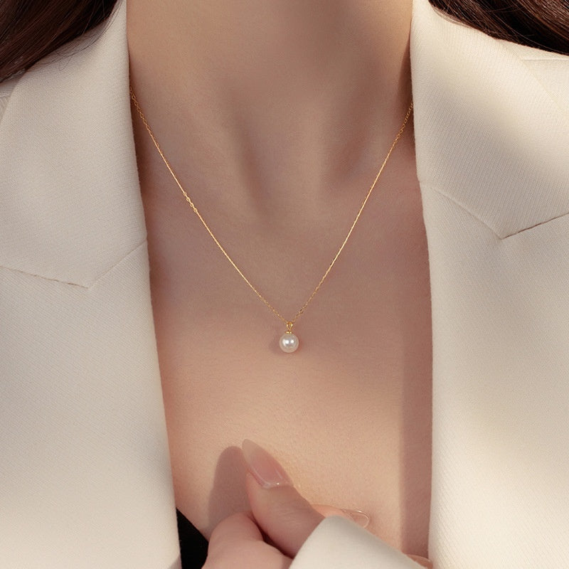 Silver Minimalist Shell-bead Pendant Necklace