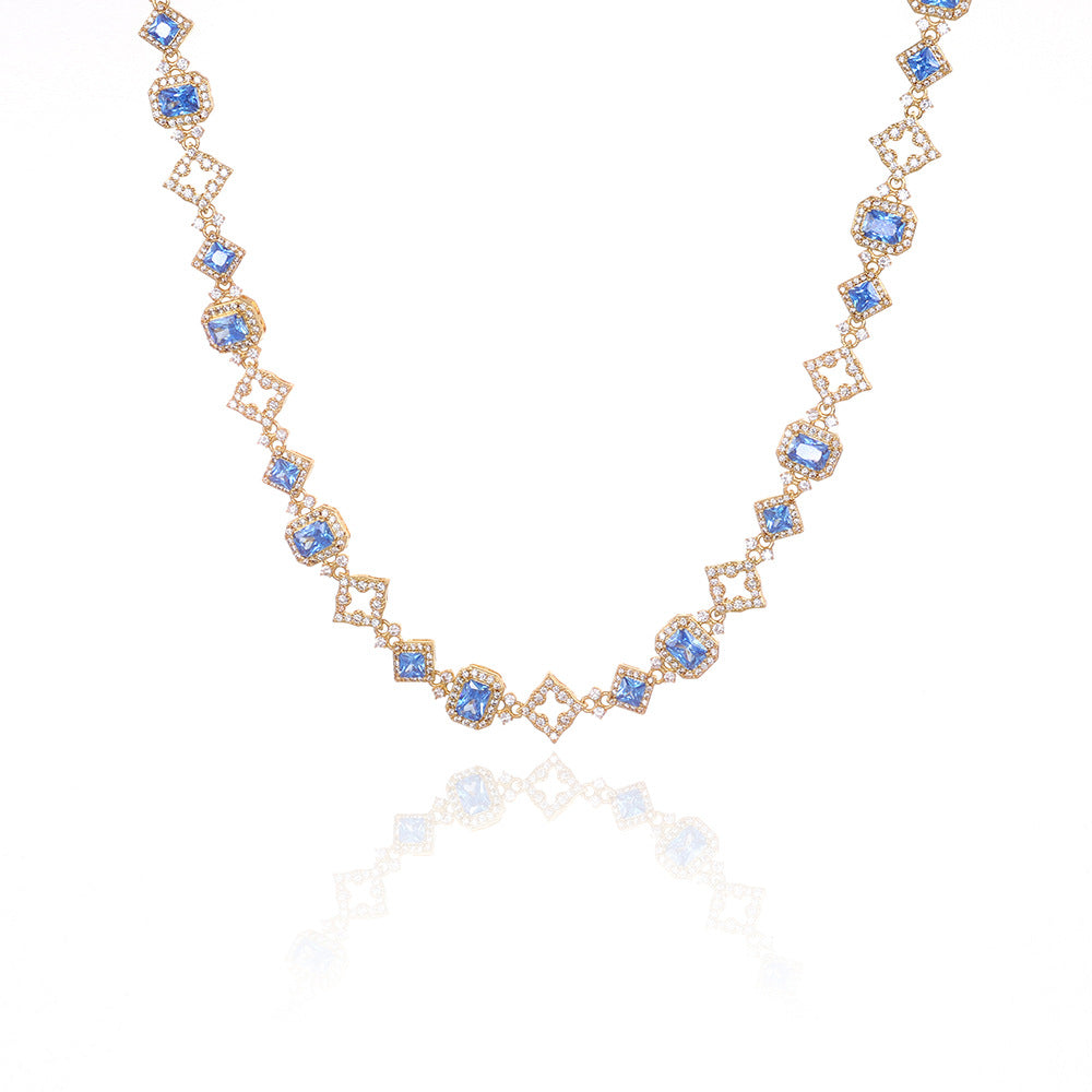 Geometric Sapphire Necklace Mens Fully Paved Zircon Bracelet