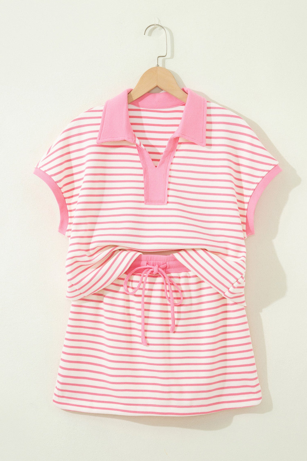 Stripe Colorblock Polo Tee and Drawstring Skort Two-Piece Set