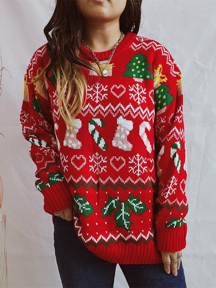 Women’s Festive Loose Round Neck Long-Sleeve Holiday Sweater - Image 5