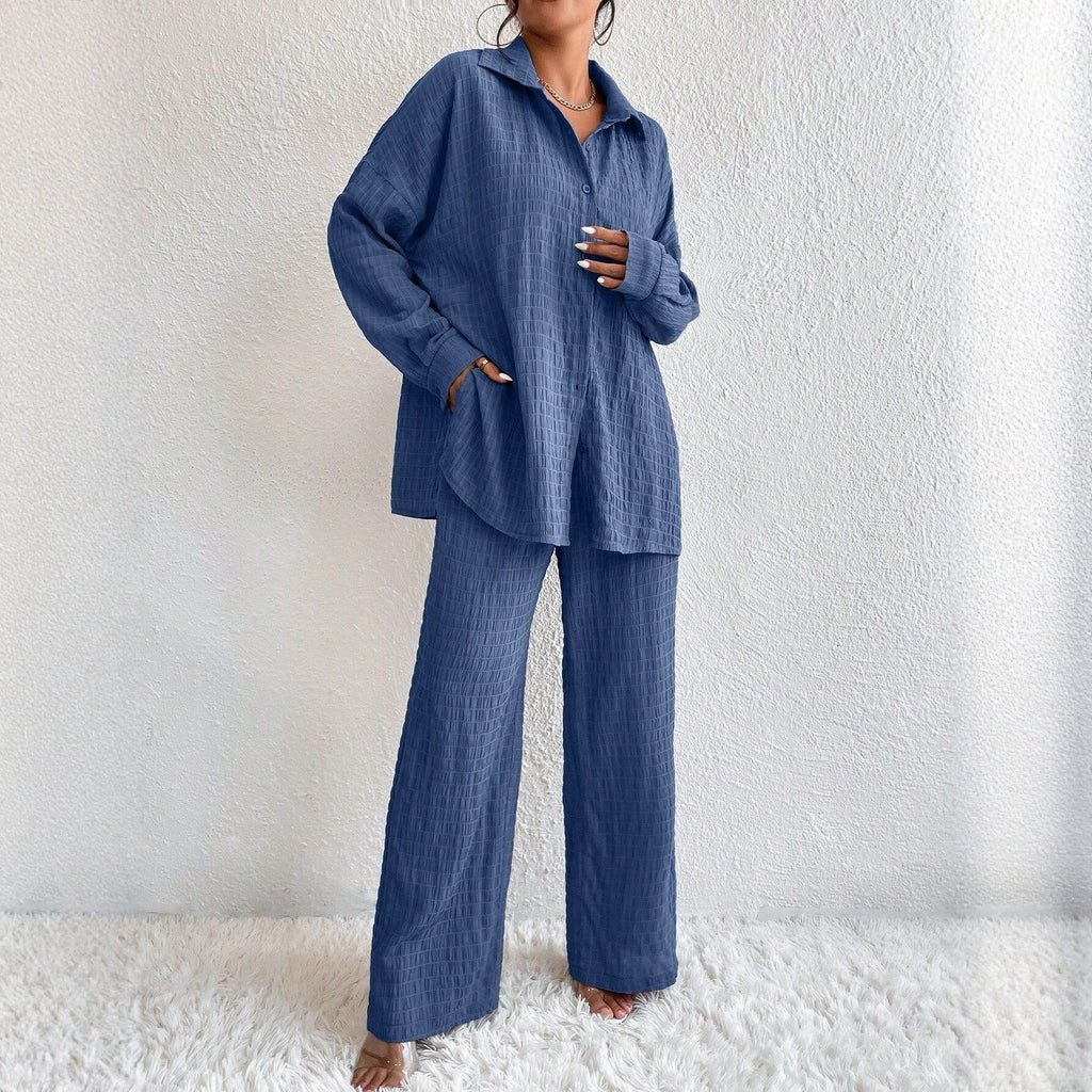 Women's Pleated Long Sleeve Lapel Two-Piece Set Loose Fit - Image 5