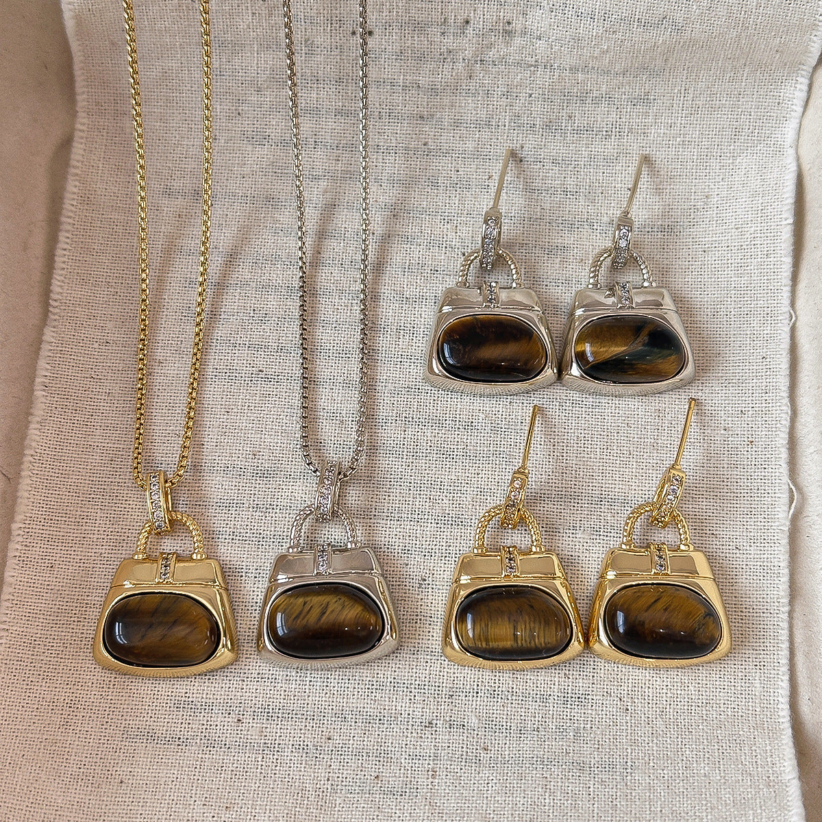 Tigers Eye Stone And Coffee-Colored Leather Double-Layer Necklace