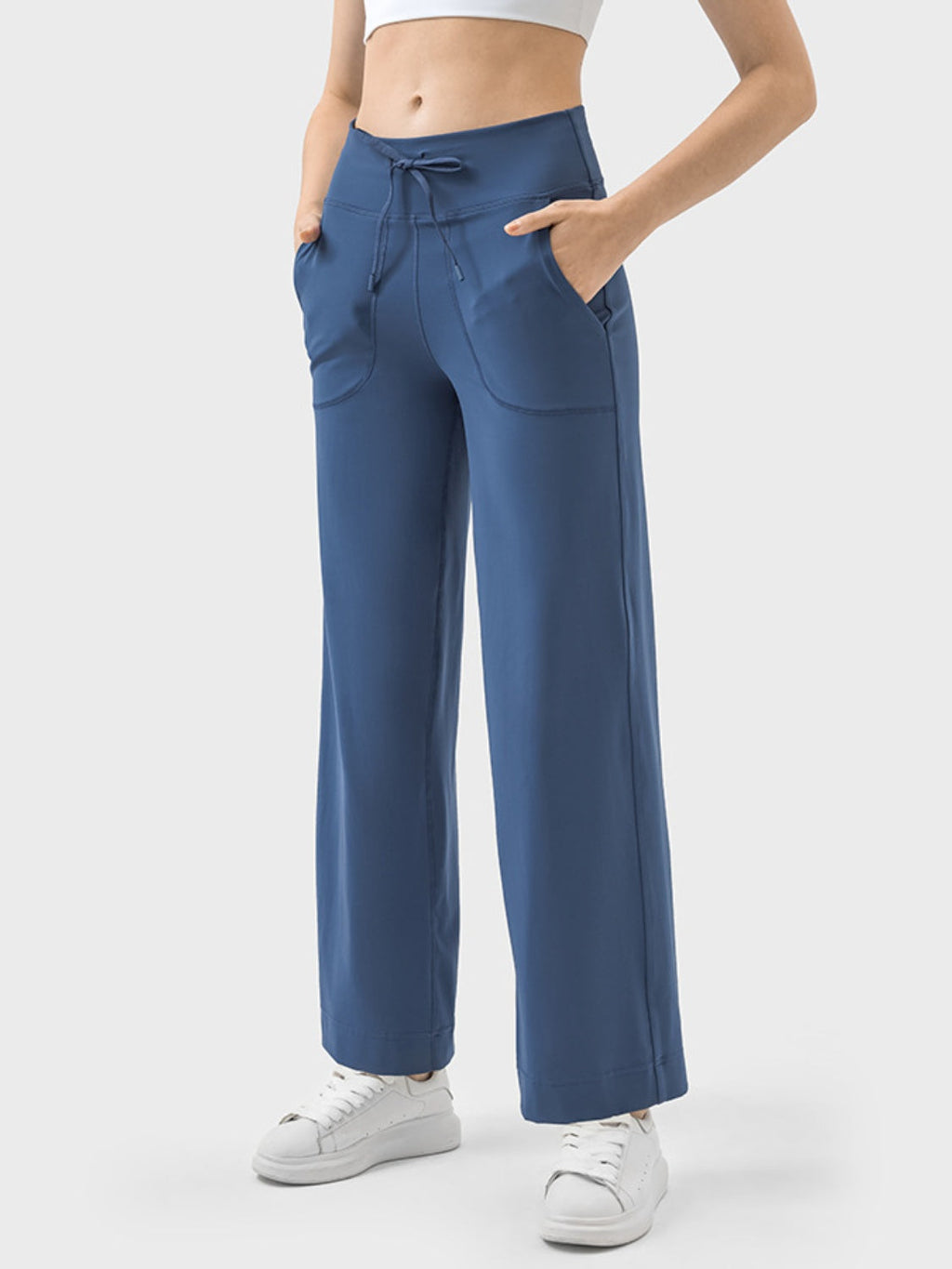 Women's Drawstring Active Pants with Pockets in Blue - Image 2