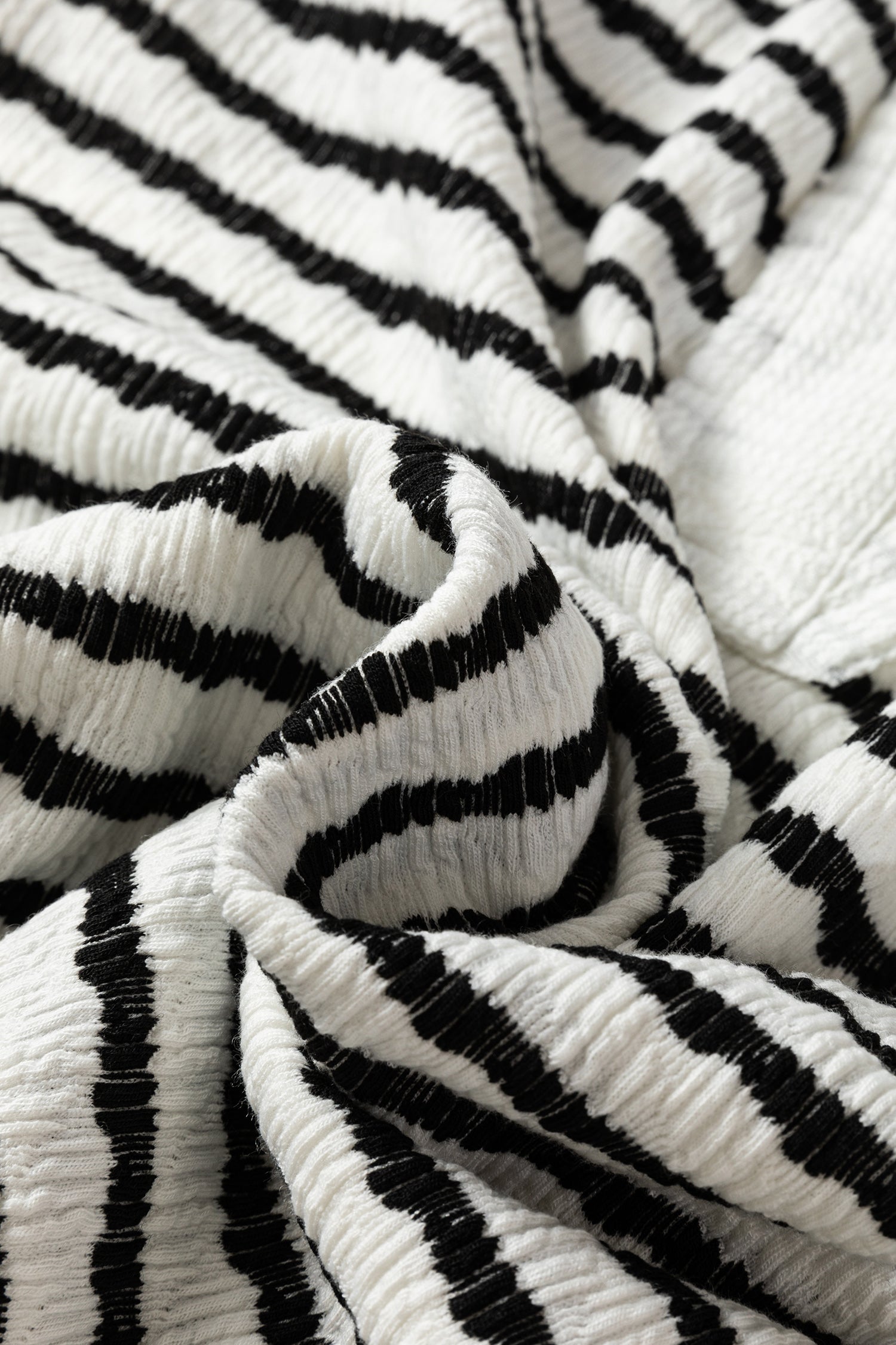 Black Stripe Textured Hooded V Neck Casual Long Sleeve Top