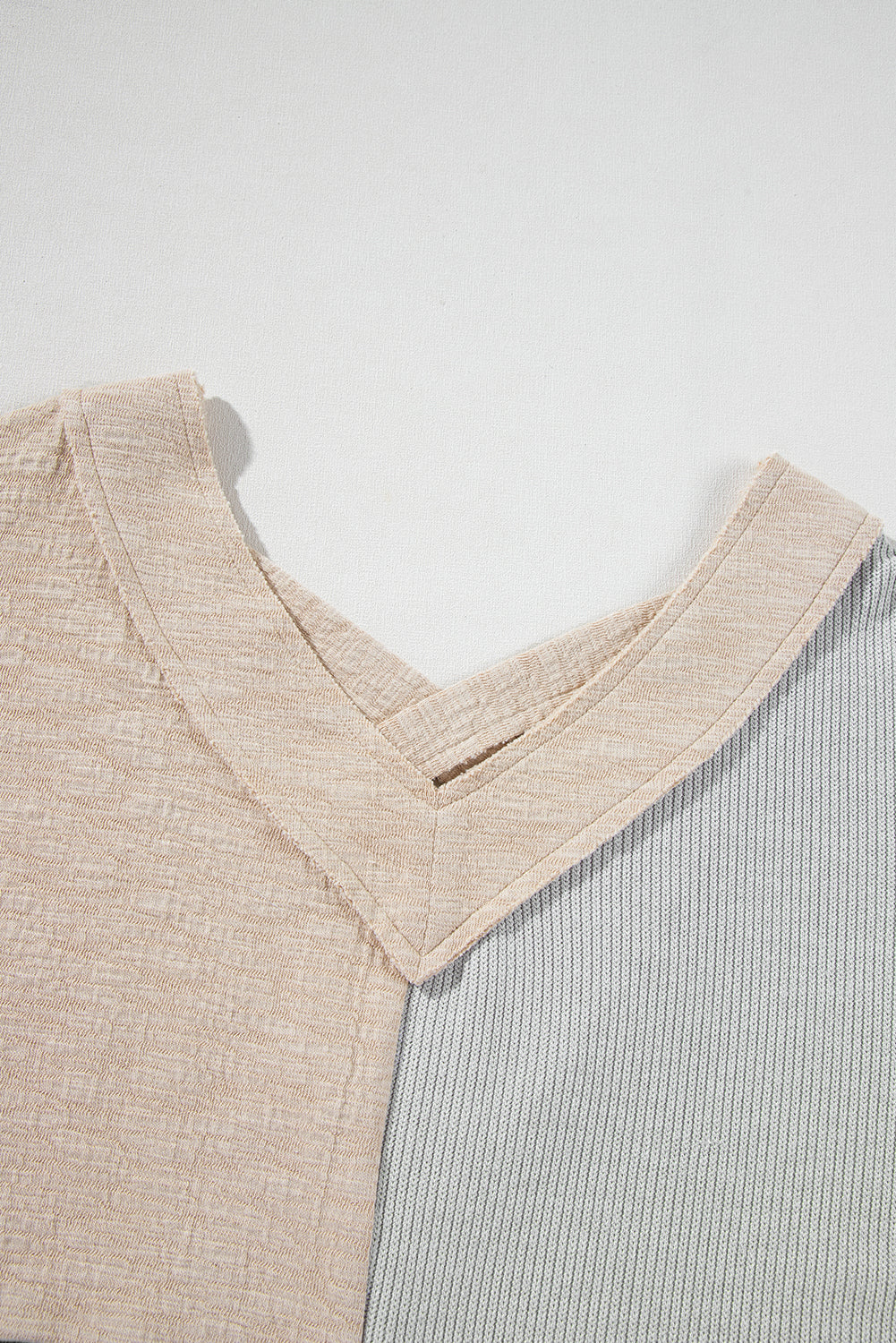 Plus Size Textured Patchwork Long Sleeve V-Neck Top