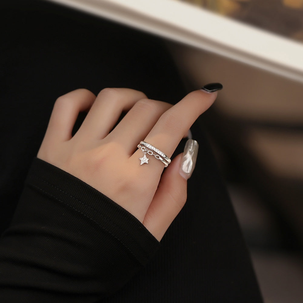 S925 Sterling Silver Micro-paved Diamond-studded Star Ring