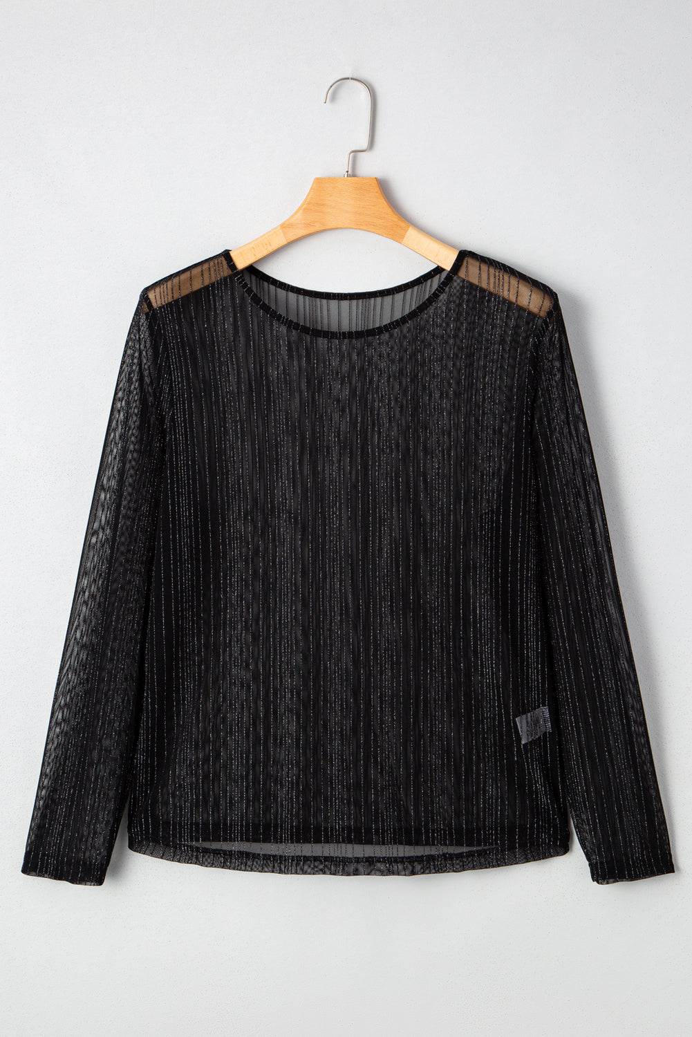Plus Size Shimmer Textured Mesh Long Sleeve Top