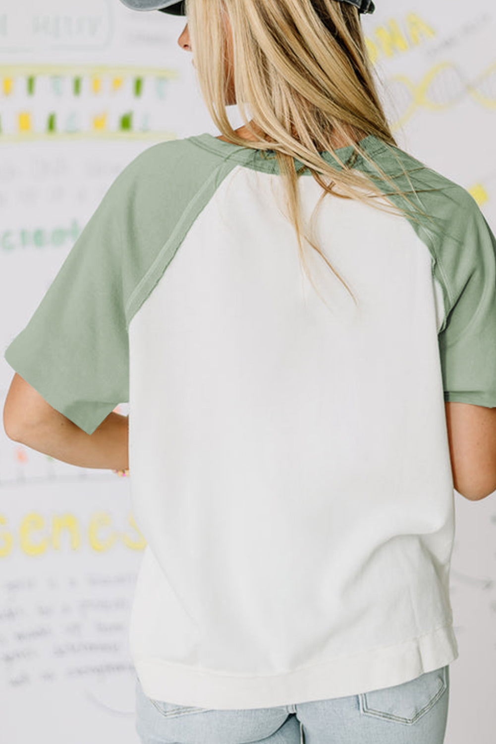 Aqua Colorblock Raglan Half-Button High-Low T-Shirt