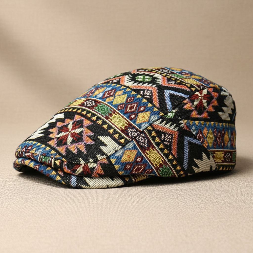 Women’s Retro Ethnic Print Beret Hat Chic Geometric Flat Cap - Image 7