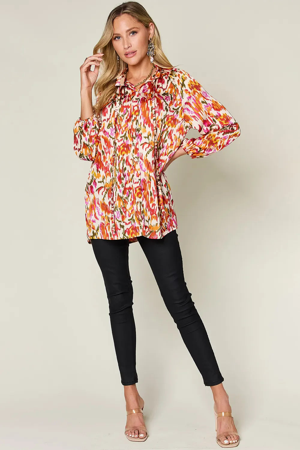 Printed Button Up Long Sleeve Shirt | Satin Bohemian Blouse
