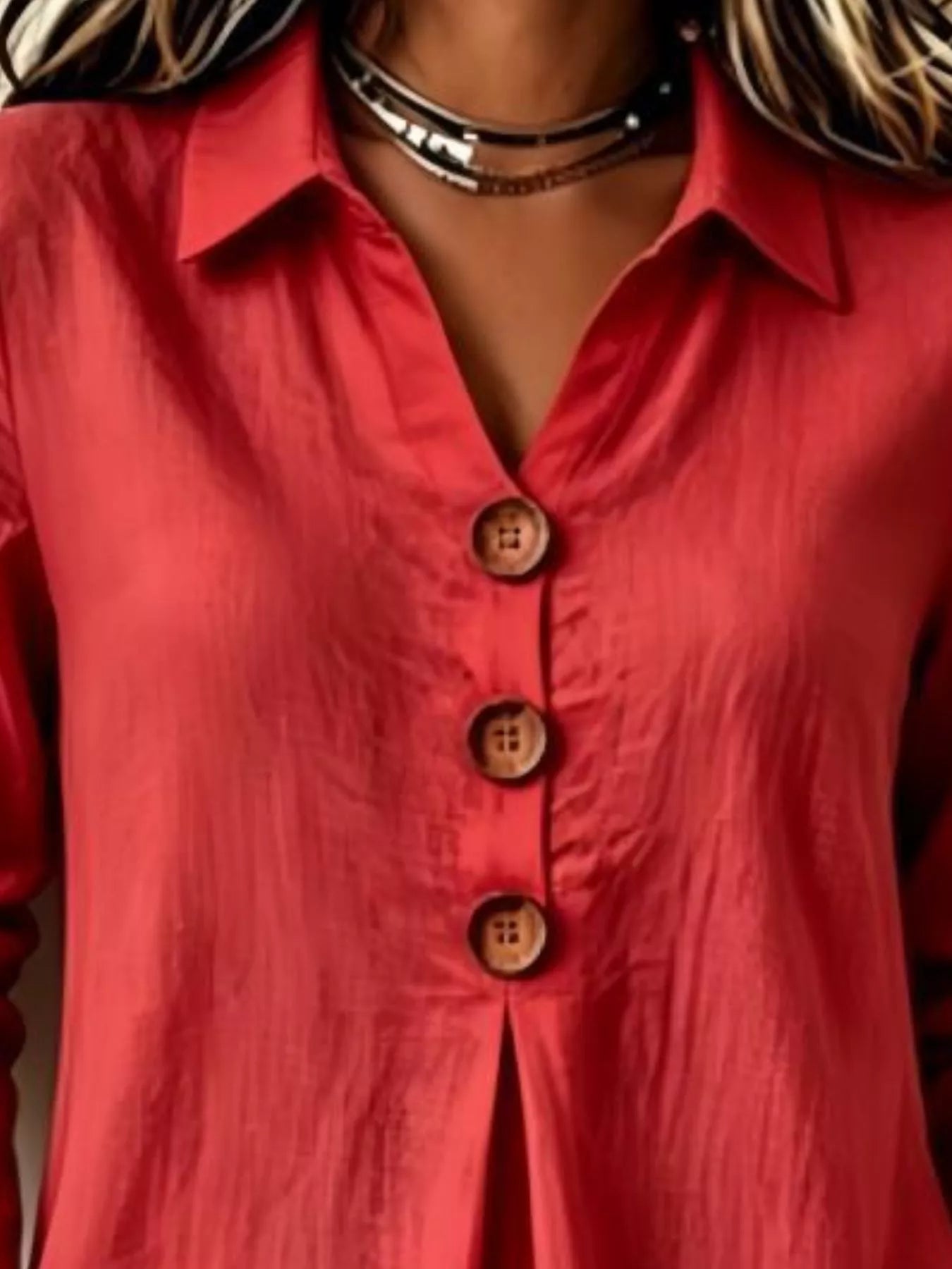 Full Size Button Detail Long Sleeve Blouse Plus Size
