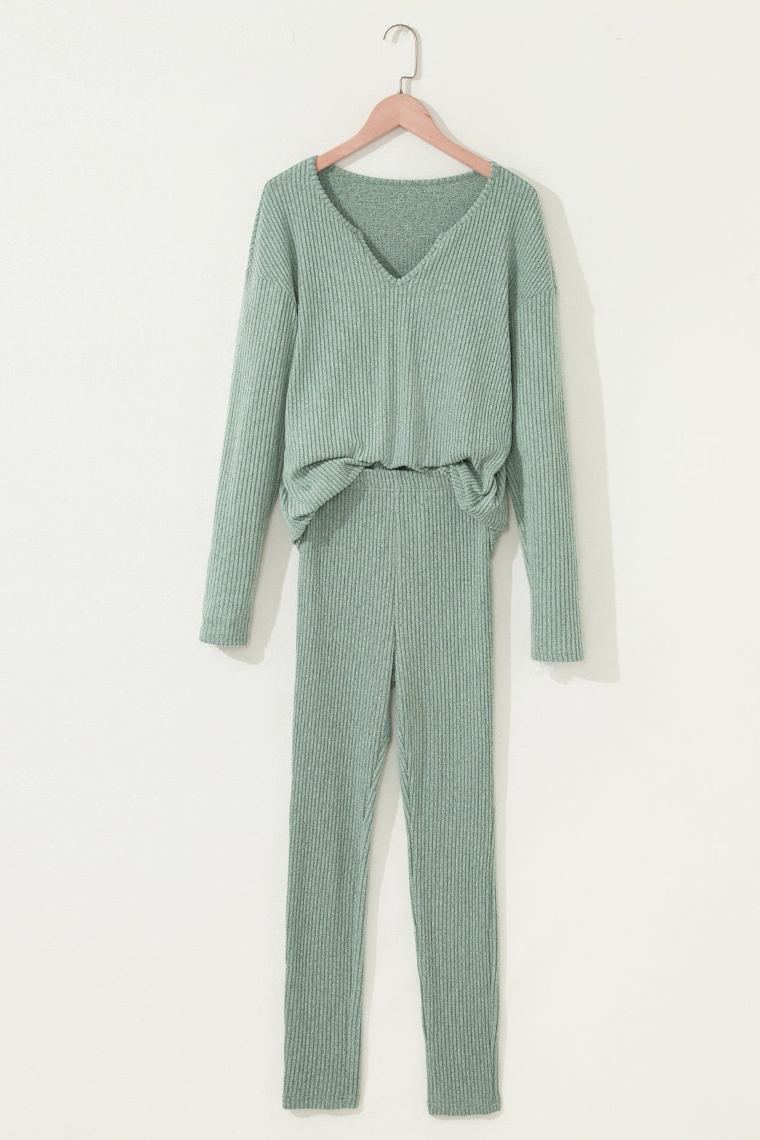 Ribbed Knit Long Sleeve Top and Leggings Set