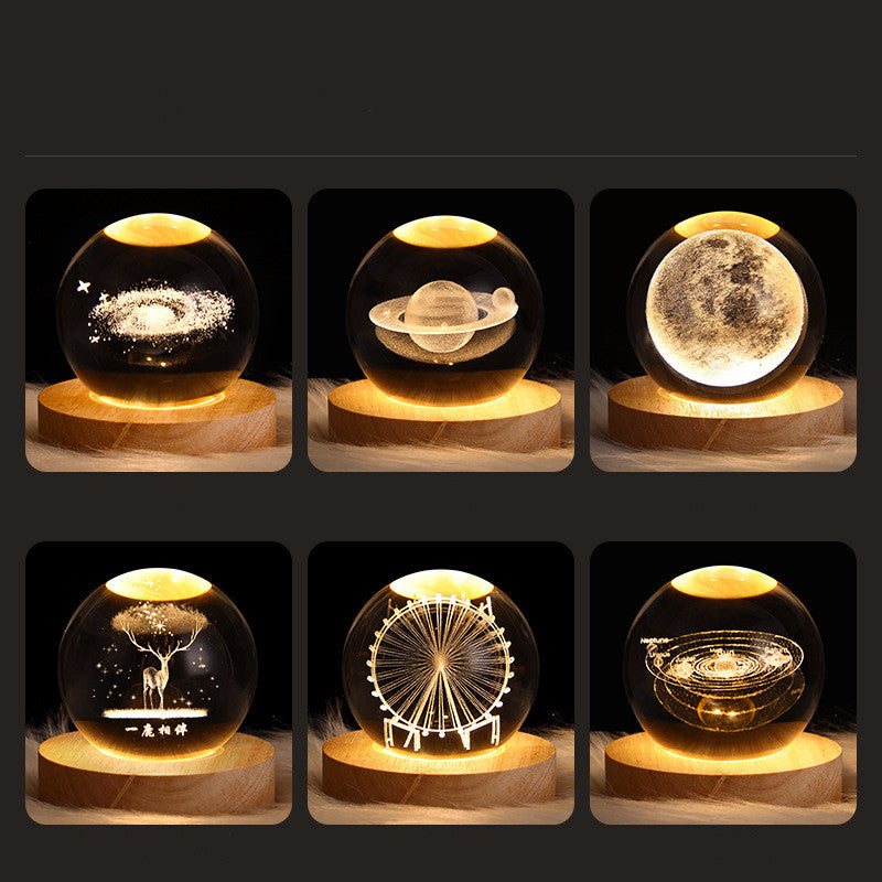 3D Crystal Ball Night Lamp with LED Nebula and Solar System Glow