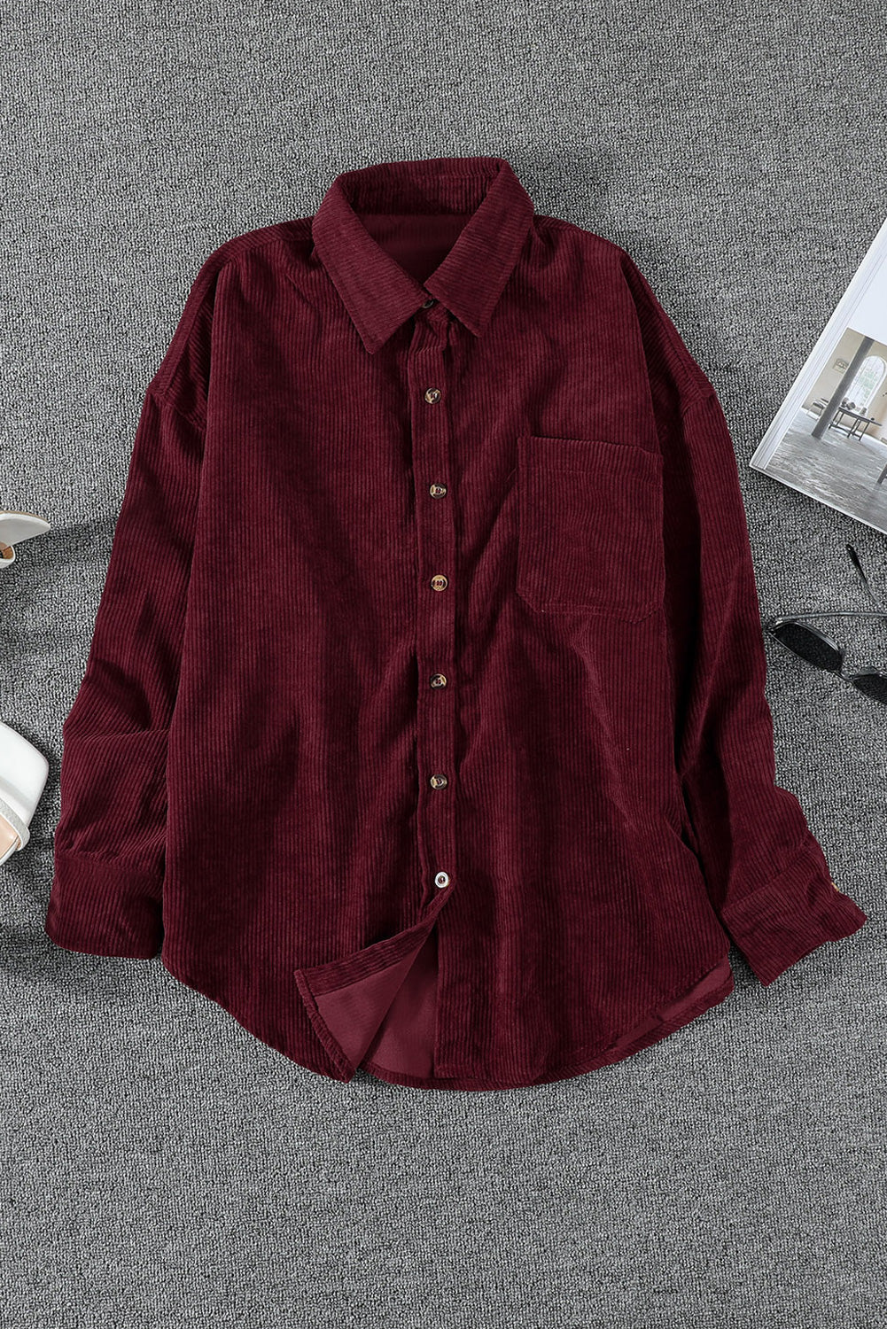 Pink Corduroy Button Pocket Shirt