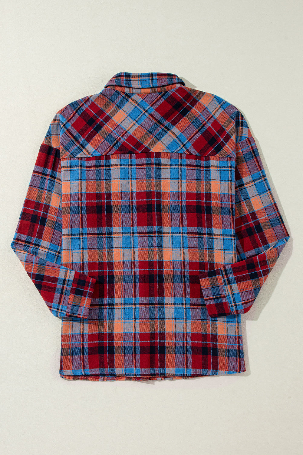 Women's Red Plaid Print Drop Sleeve Loose Shirt Casual Top