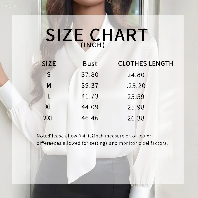 Women's Satin Ribbon Detail Blouse Lightweight Business Shirt - Image 4