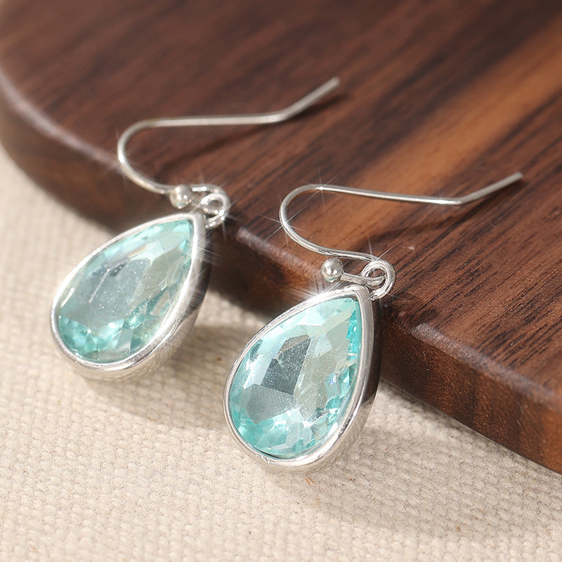 Elegant Light Blue Crystal Teardrop Earrings Silver Tone Brass Women Daily Wedding Fashion Jewelry Gift