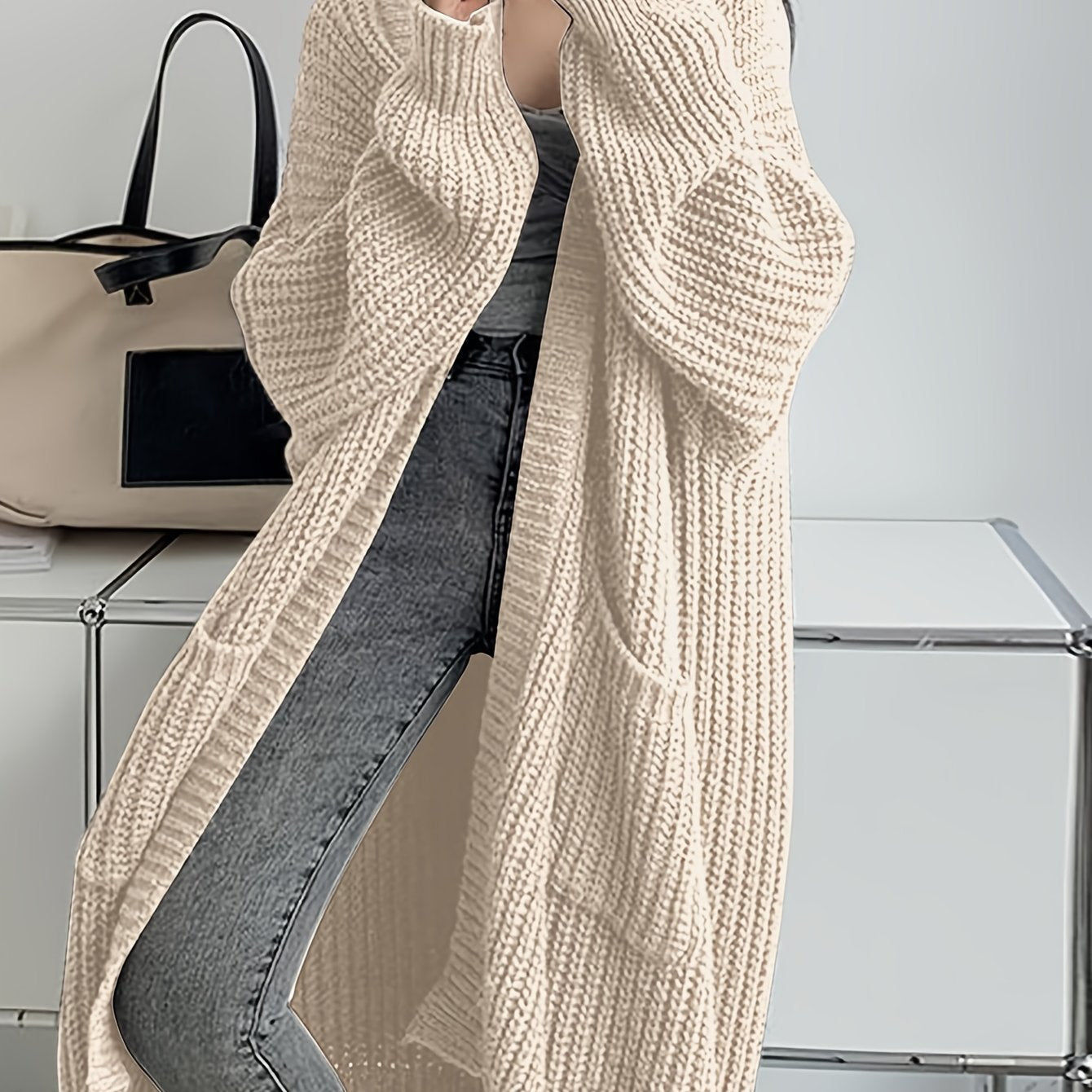 Women's Long Cardigan Over Knee V-Neck Chic