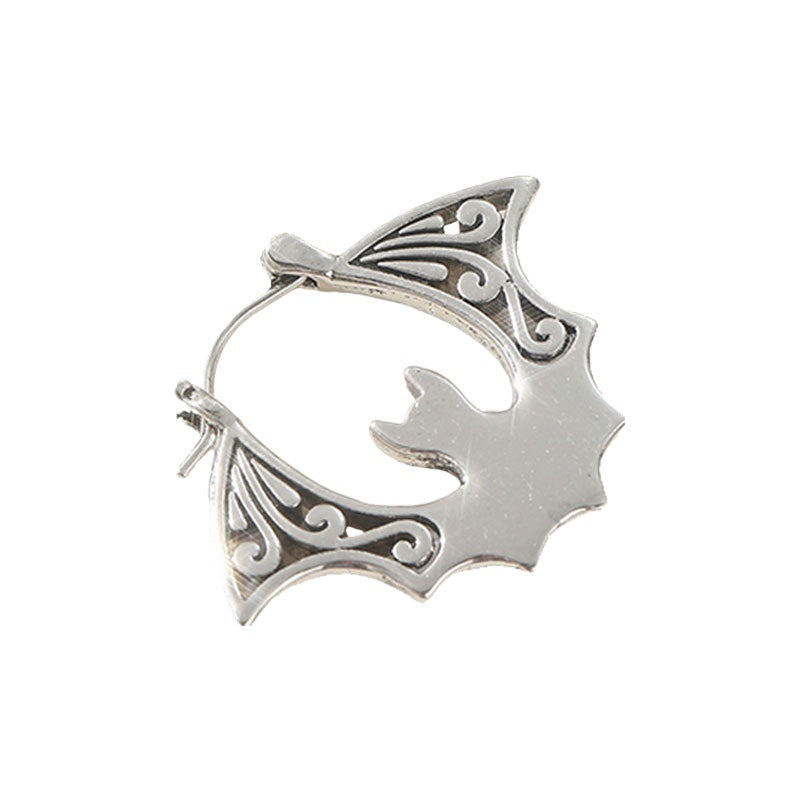 Vintage Bat Hoop Earrings Silver Tone Brass Women Gothic Halloween Party Statement Fashion Jewelry Unique
