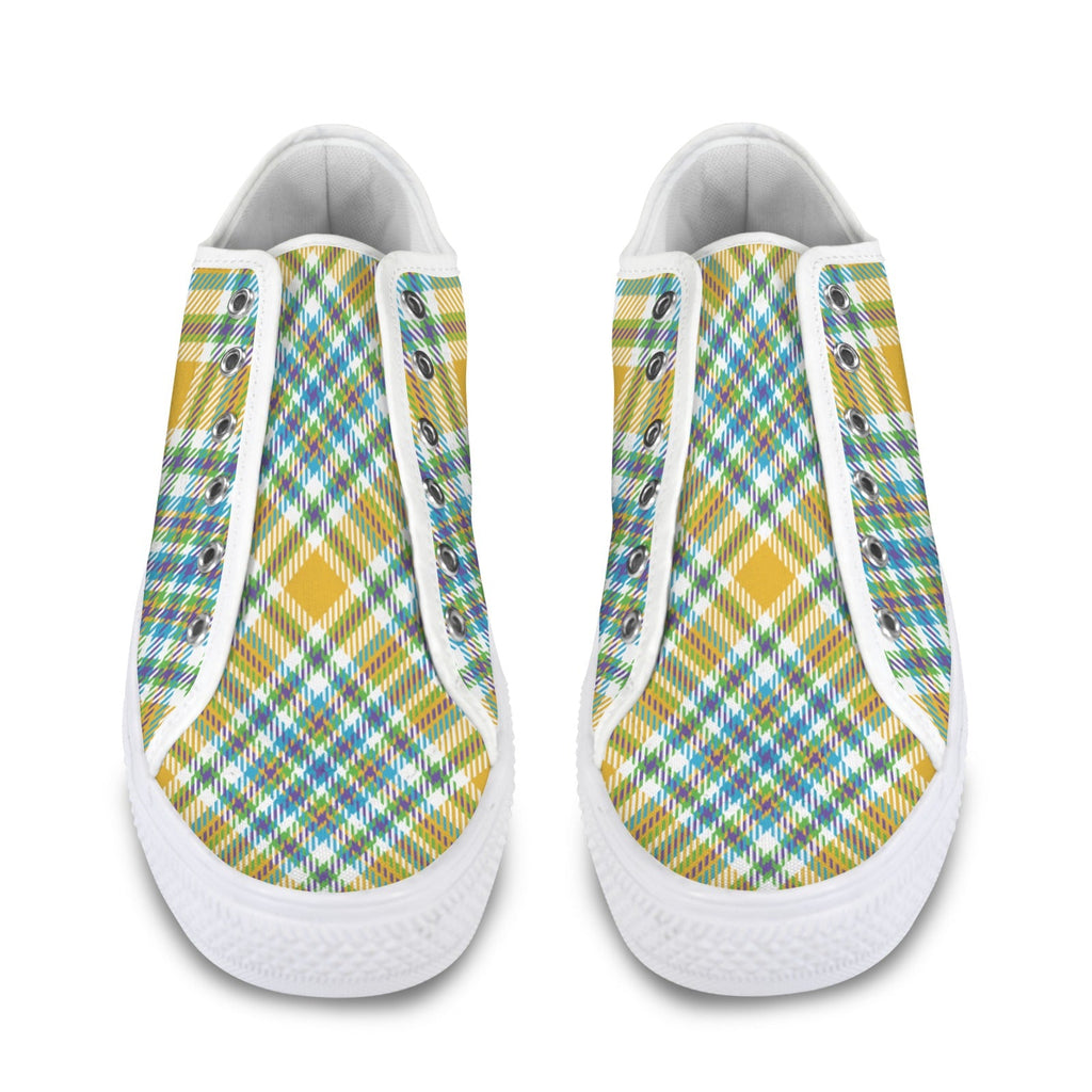 Yellow Plaid Canvas Low Top Sneakers for Women Stylish Casual Wear - Image 7