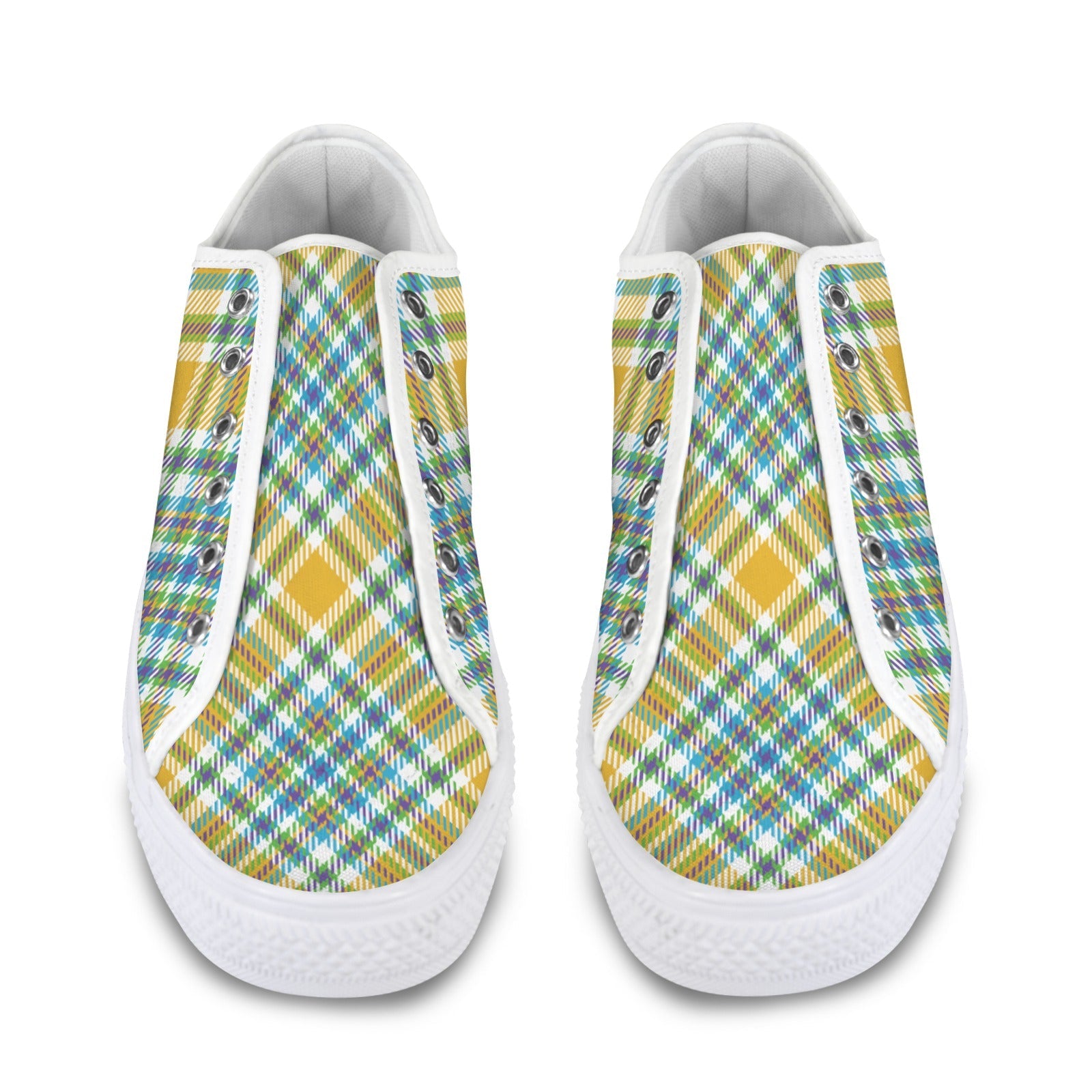 Yellow Plaid Canvas Low Top Sneakers for Women Stylish Casual Wear - Image 7