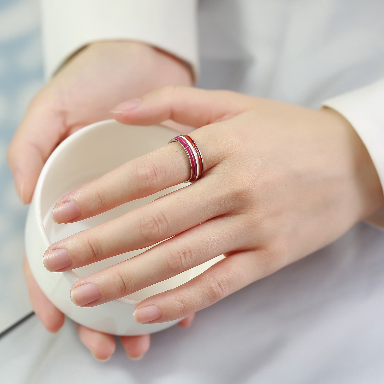 Stainless Steel Rainbow Flag Couple Ring