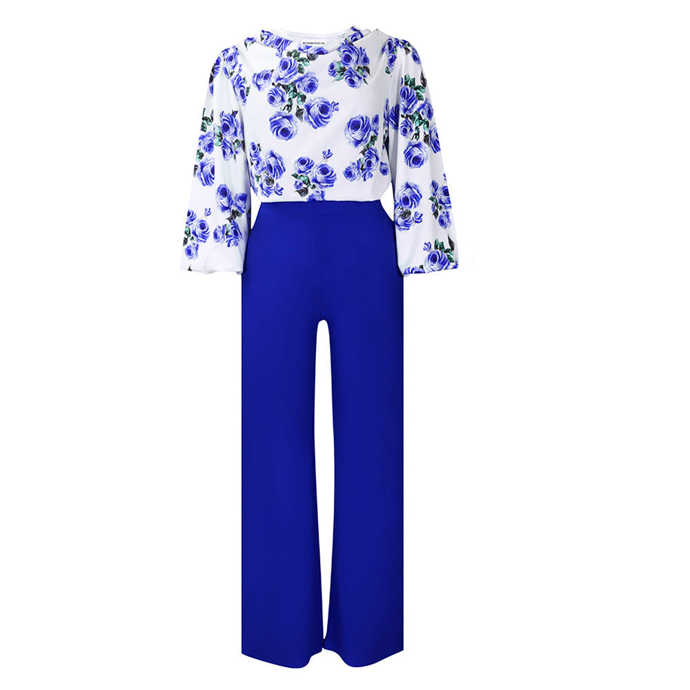 Printed Floral Blouse and Wide-Leg Pants Set