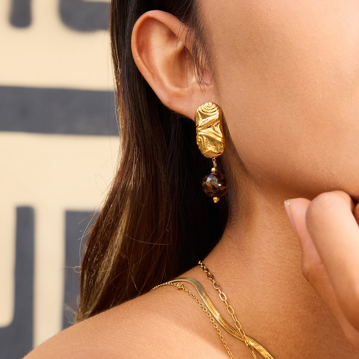 Sophisticated Titanium Steel Dangle Earrings Gold Autumn Aesthetic