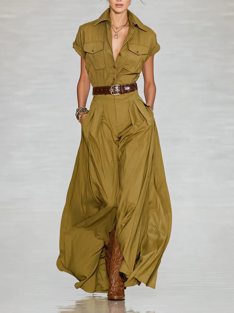 Women's Short-Sleeve Utility Maxi Dress with Pockets and Collar - Image 4