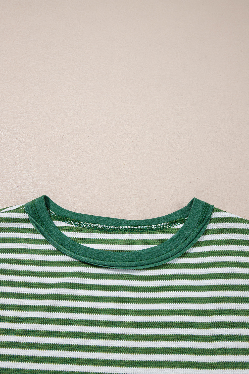 Khaki Stripe Thermal Knit Drop Shoulder Casual Top