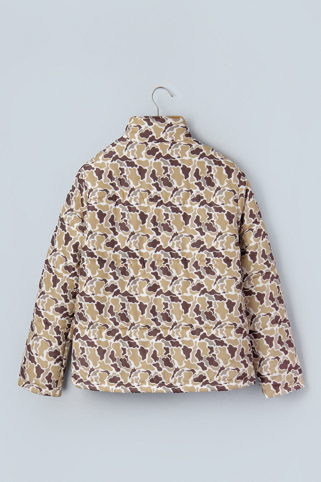 Camo Quilted Button Collar Long Sleeve Puffer Coat