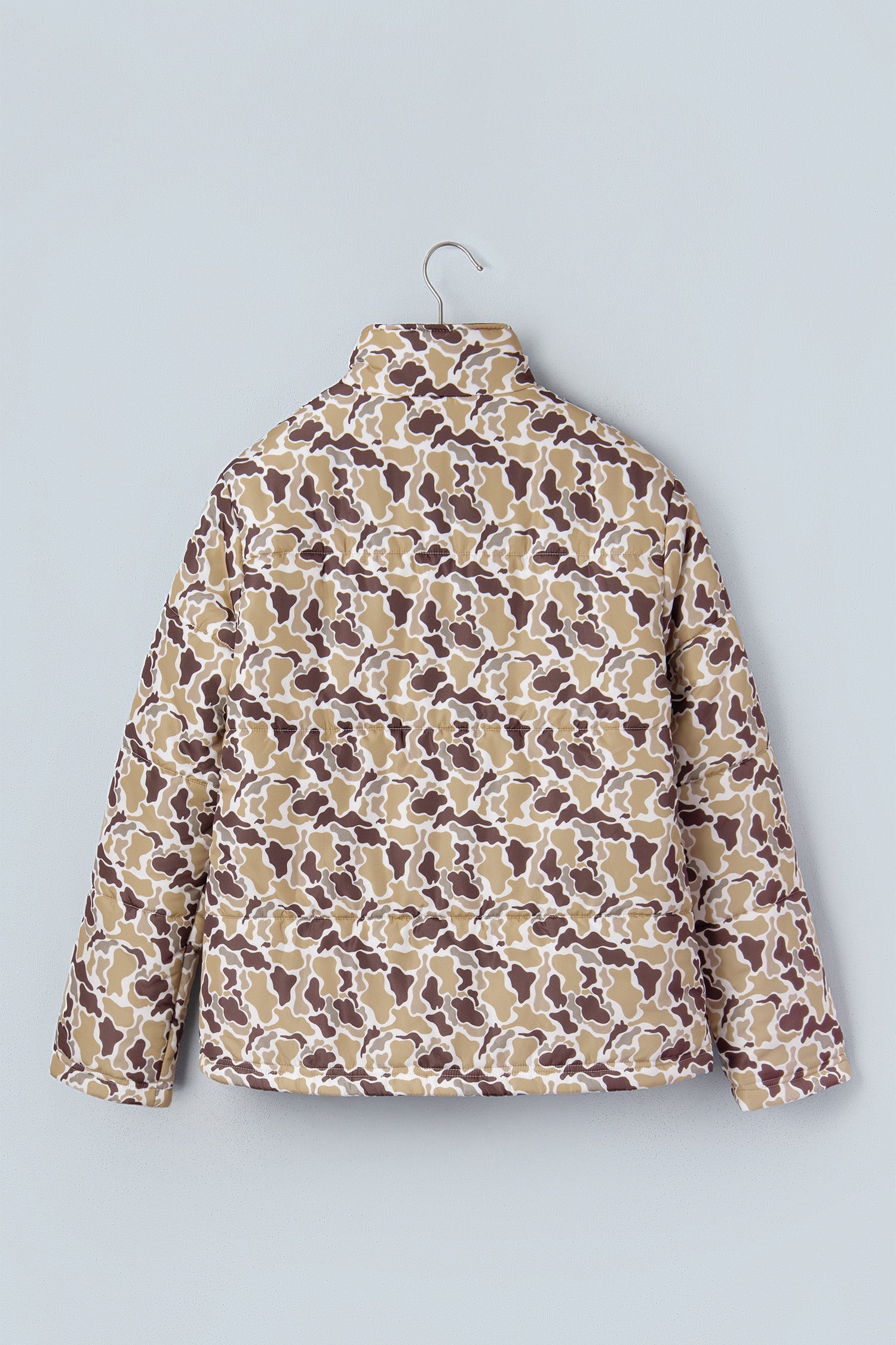 Camo Quilted Button Collar Long Sleeve Puffer Coat