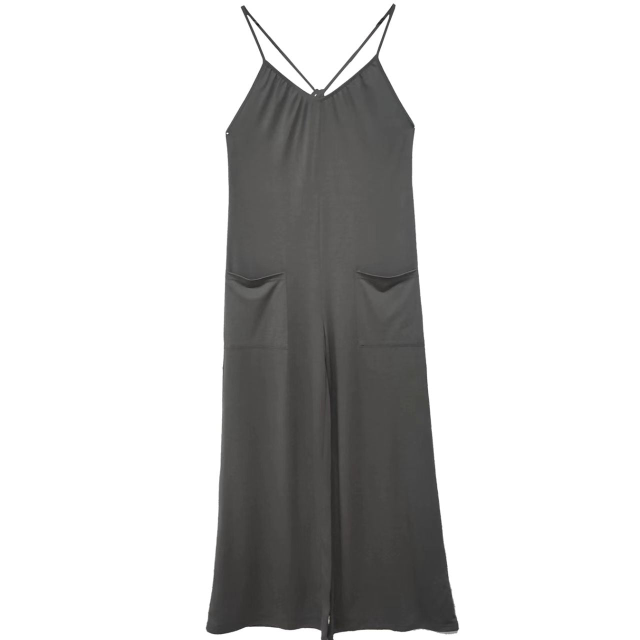 Charcoal Grey Sexy Cross Suspender Jumpsuit with Chest Pleats