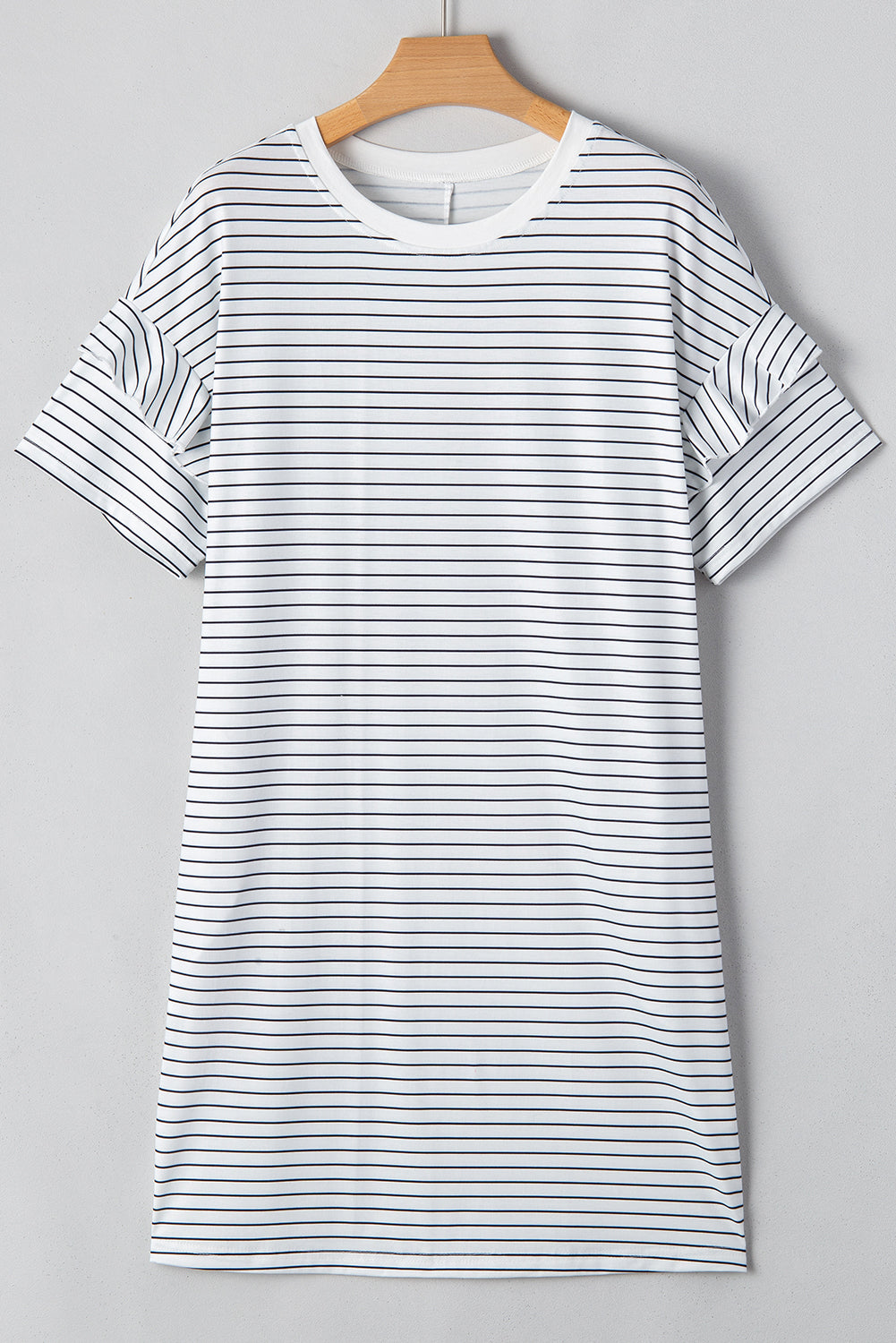 Stripe Ruffle Sleeve Crewneck T-Shirt Mini Dress
