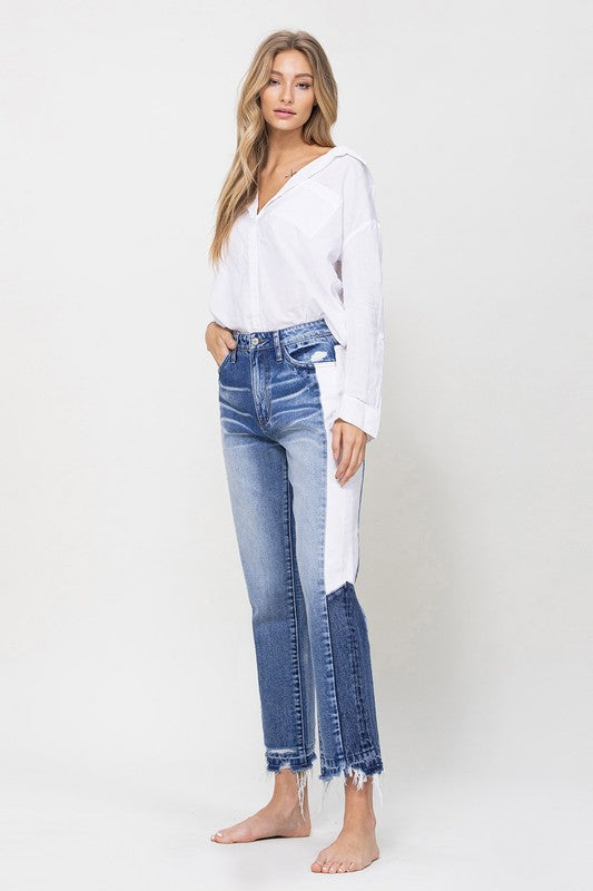 Super High Rise Straight Jeans with Side Blocking Panel