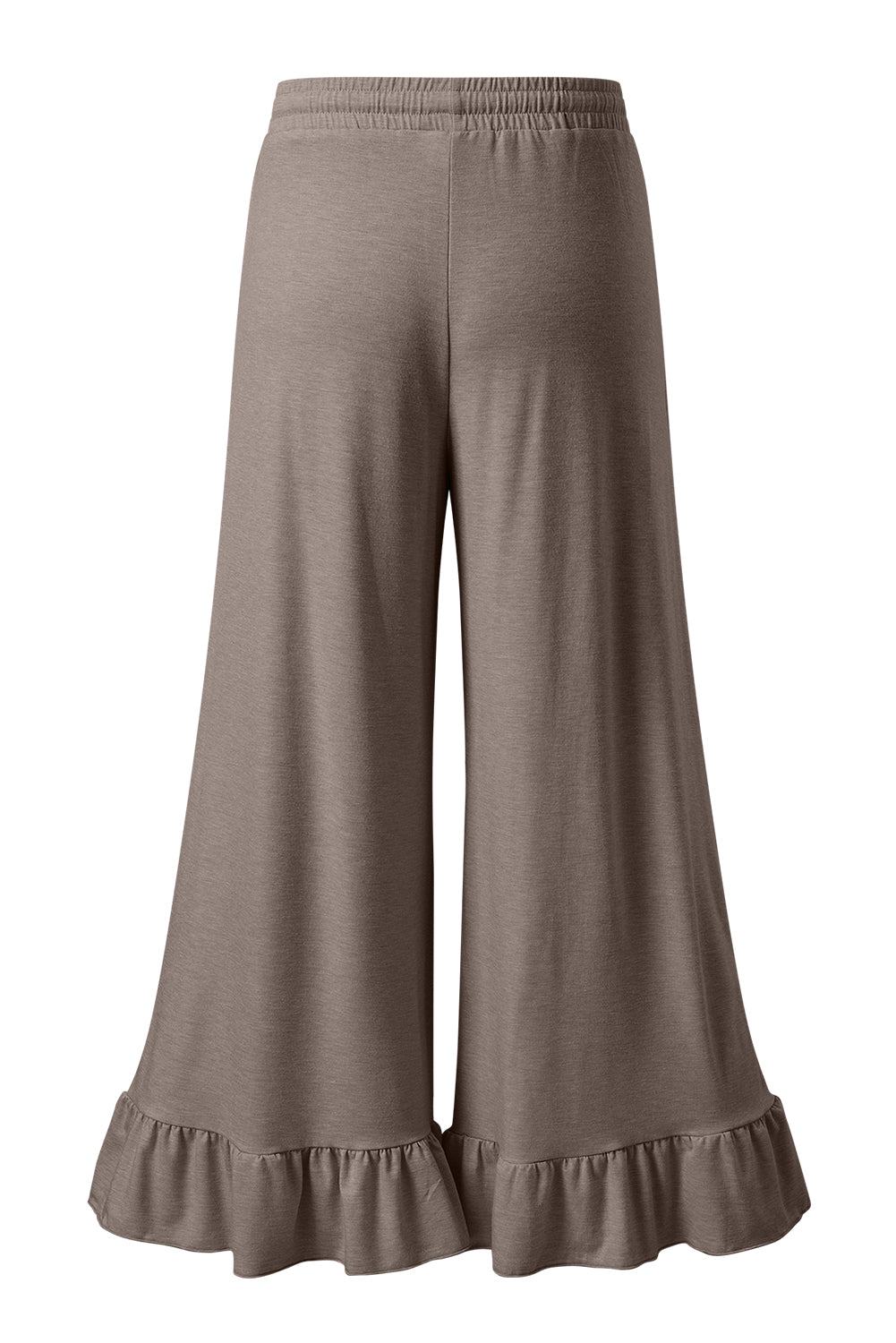 Women’s Wide Leg Knit Pants with Ruffle Hem - Relaxed Bohemian Style