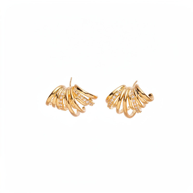 Multi Layer C Shape Zircon Stud Earrings Gold Plated Silver Needle Fashion Women Ear Jewelry For Daily Dating Banquet Party Occasions