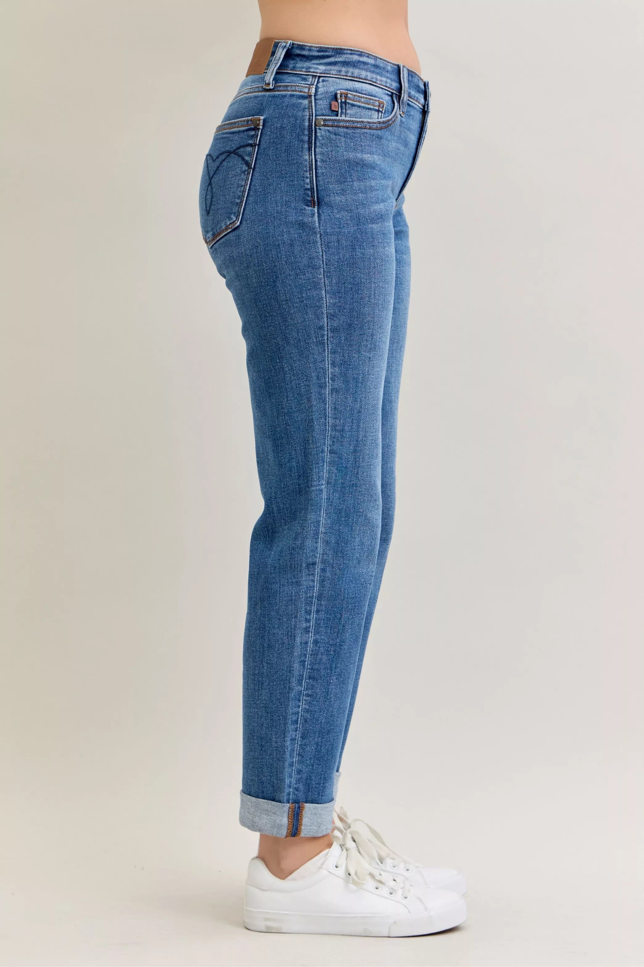 Judy Blue Mid Rise Boyfriend Cuffed Jeans | Stretch Denim