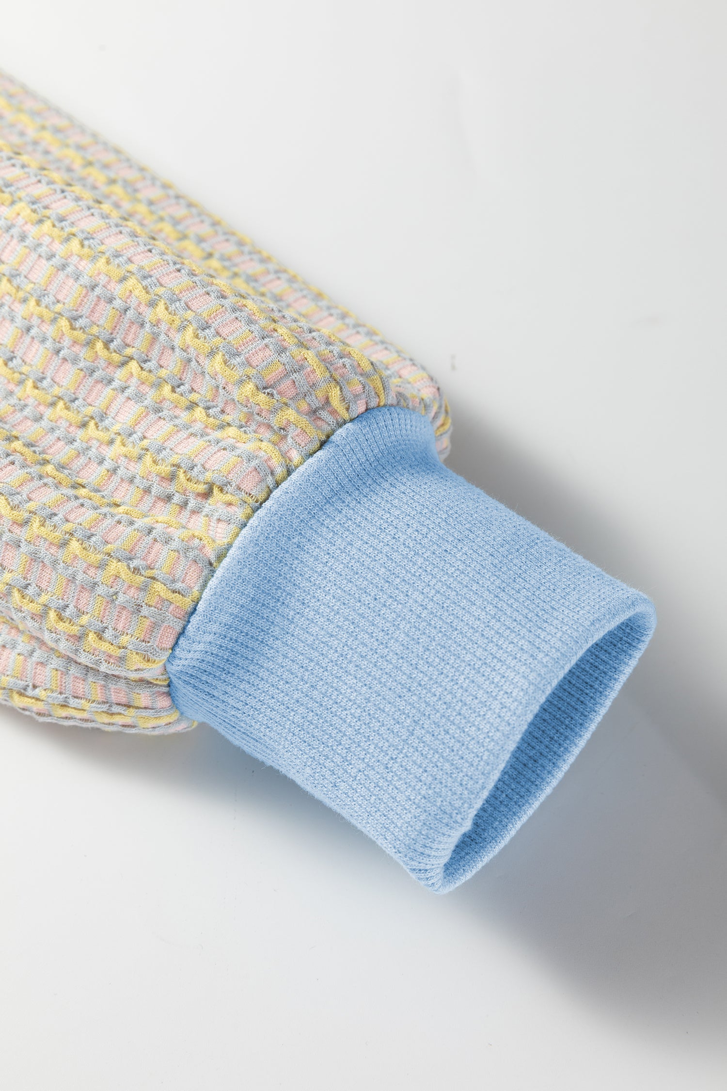 Beau Blue Button Front Jacquard Henley Sweatshirt