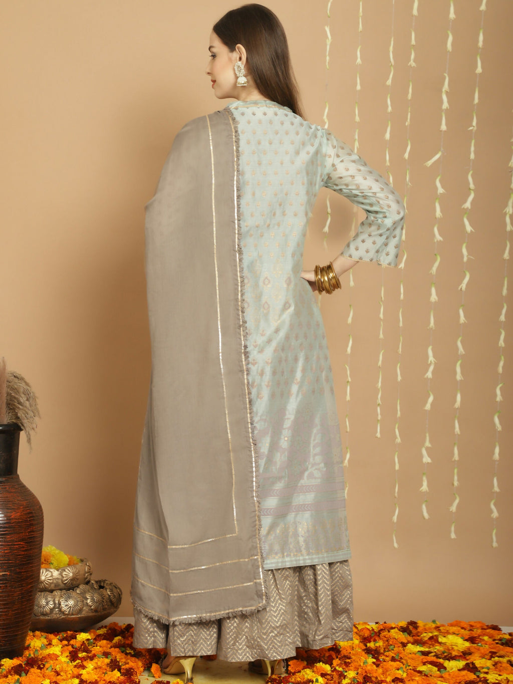 Green Chanderi Silk A-Line Kurta Set with Jardoshi Work