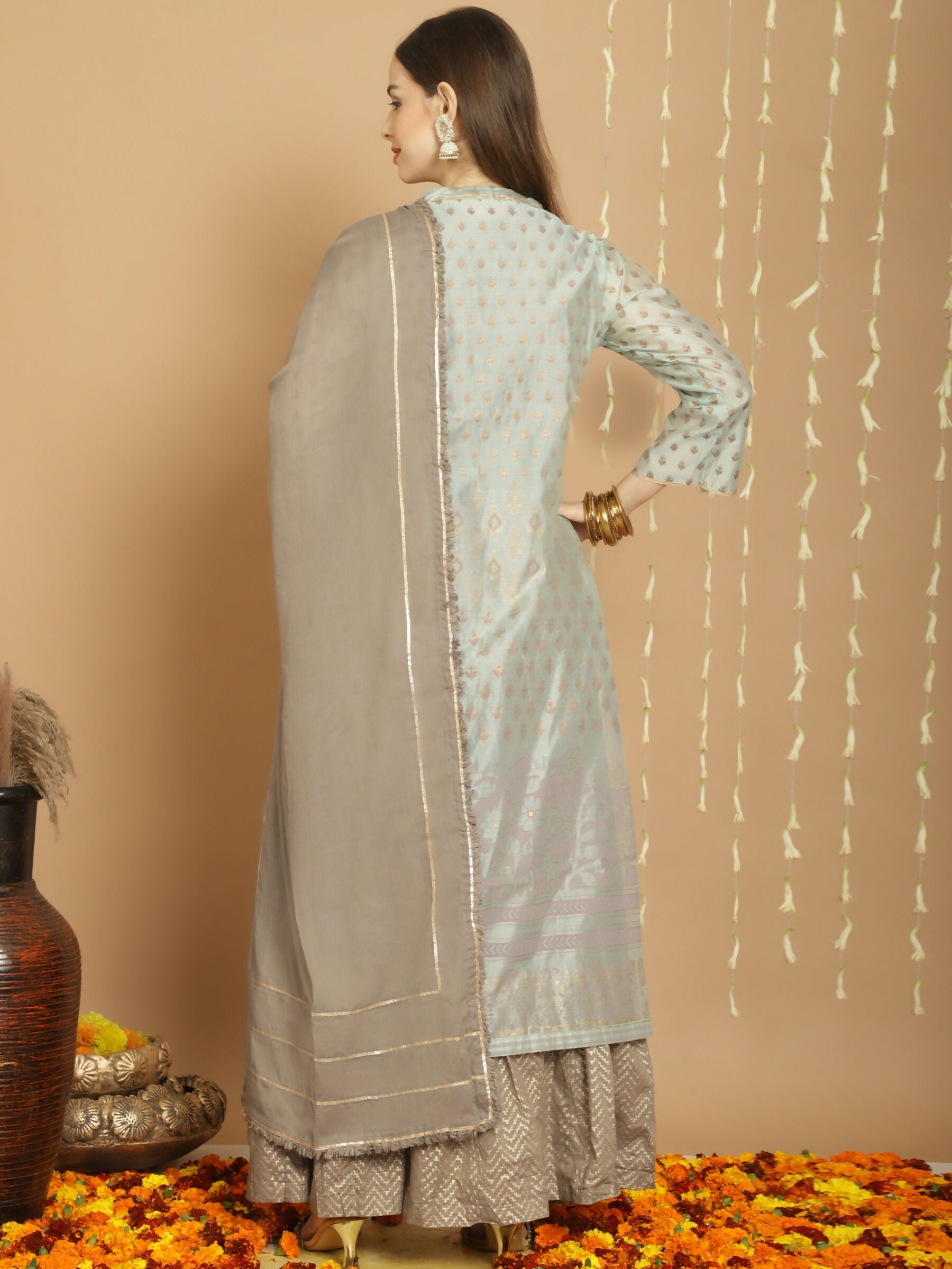 Green Chanderi Silk A-Line Kurta Set with Jardoshi Work