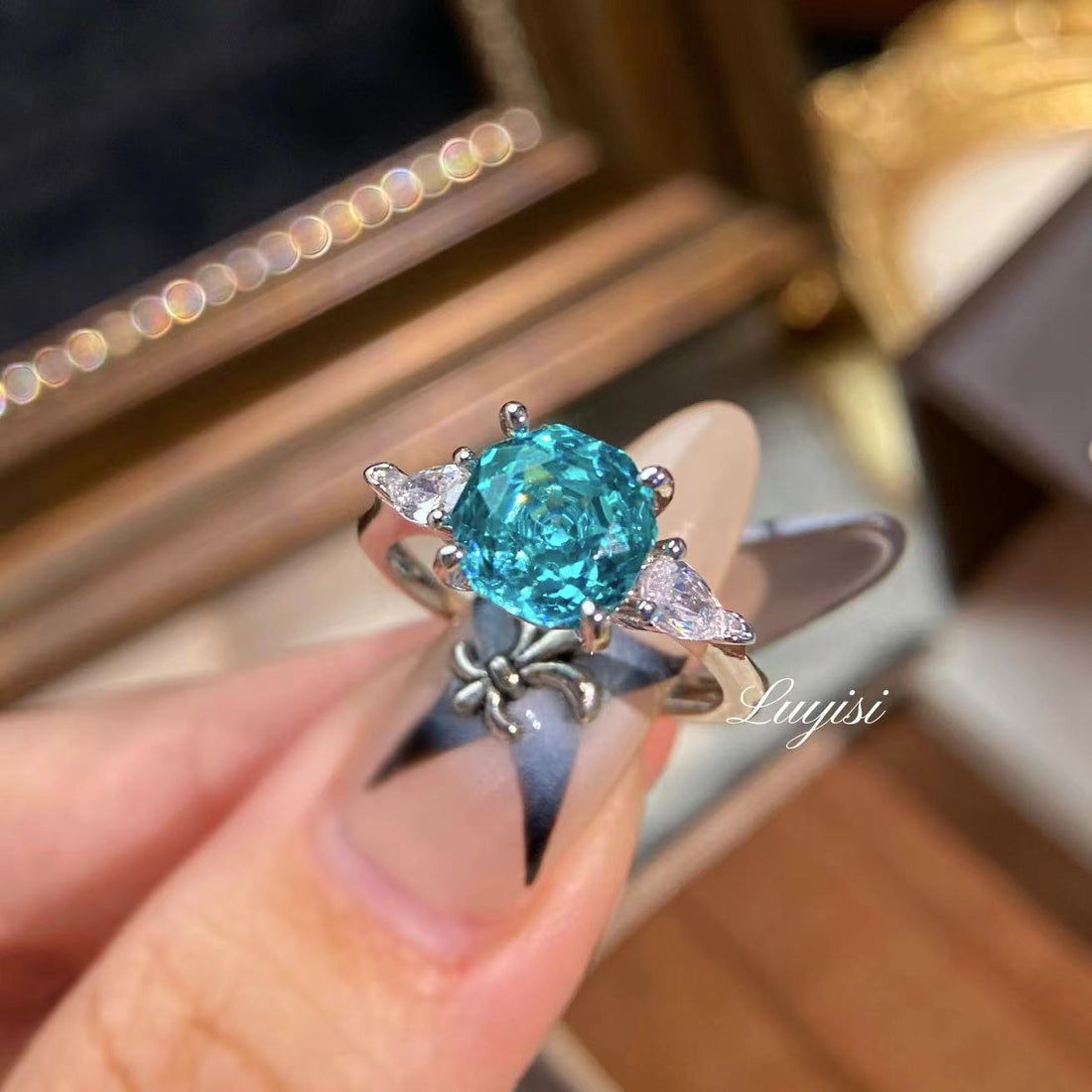 Vintage Dopamine Ring, Trendy Light Luxury Colorful Moissanite Band Ring