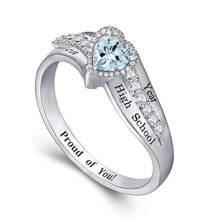 S925 Sterling Silver Engraved Birthstone Ring