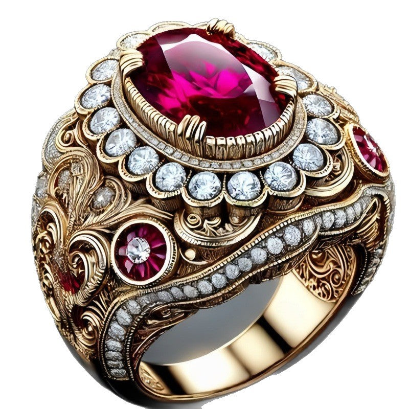 Luxury Bohemian Vintage Textured Geometric Ring - Heavy Industry Statement Rings For Women