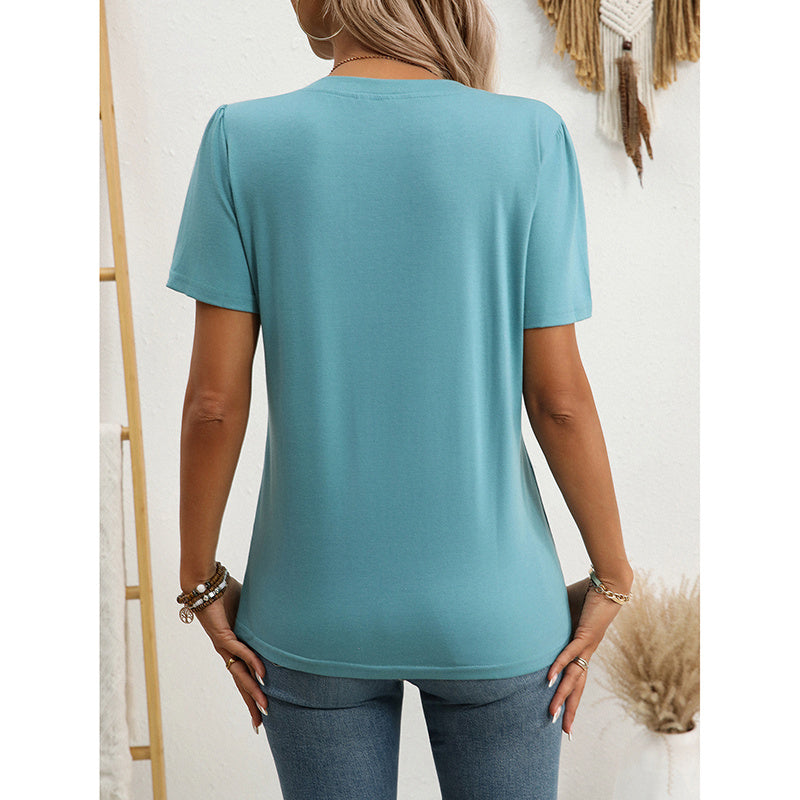 Women’s Lightweight Notch V-Neck Short-Sleeve Button Front Tunic - Image 8